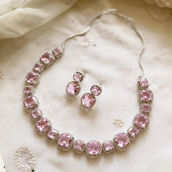 Faux Diamond Doublet neckset - Princess Pink