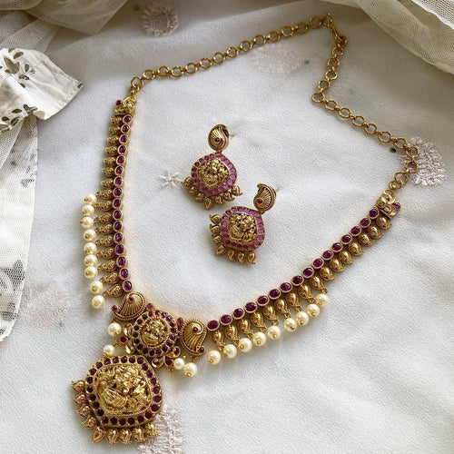 Antique matte kemp studded Paisley Lakshmi short set - Full Ruby