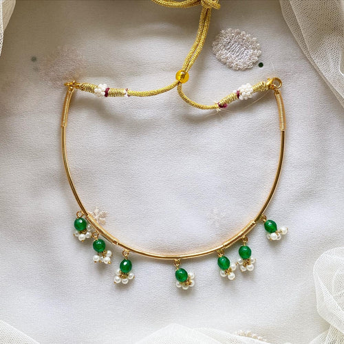 Green agate bead drops pipe neckpiece