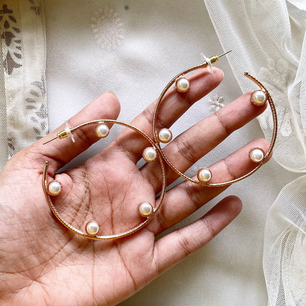 Rose gold pearl hoop earrings