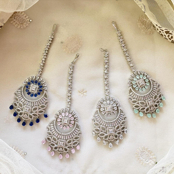 Silver floral chaand AD tikka