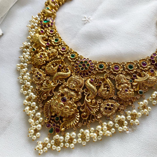 Antique matte kemp studded floral Lakshmi bridal short set - Adorna