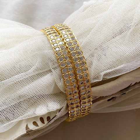 2 row gold bangles - set of 2 - size 2.4 - Adorna