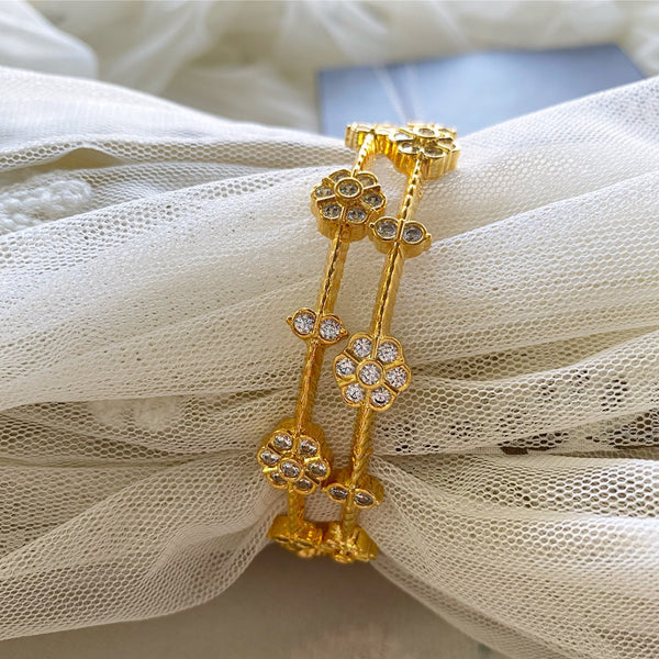 Gold AD floral bangles - set of 2 - Adorna