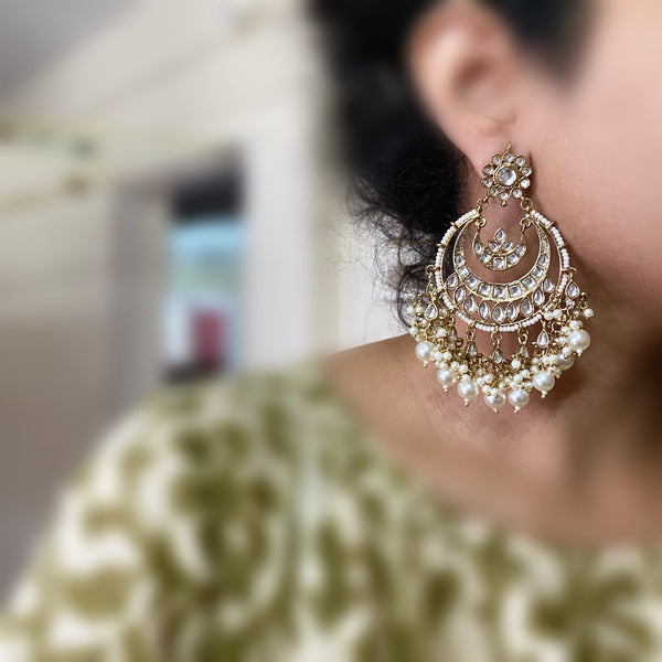 Pearl Rani layered chandbali earrings - Adorna