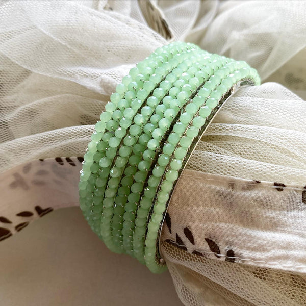 Green Fancy Crystal string bangles - set of 8 - Adorna
