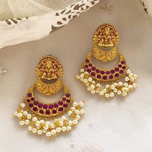 Antique matte Lakshmi Chaand earrings - Full Ruby