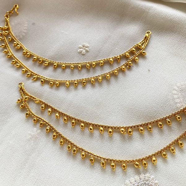 Antique gold bead 2 line ear chain/maatal