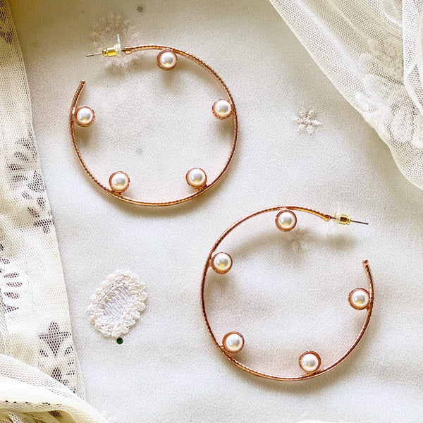 Rose gold pearl hoop earrings