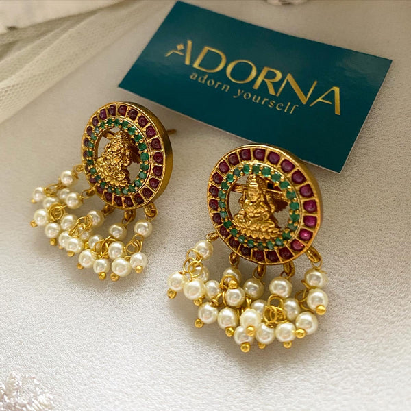 Antique matte Lakshmi chakra pearl drops studs