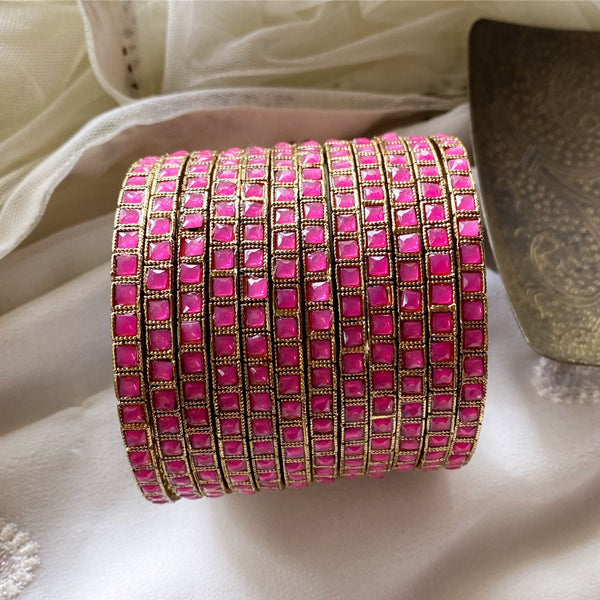 Pink fancy Square bangles - set of 12