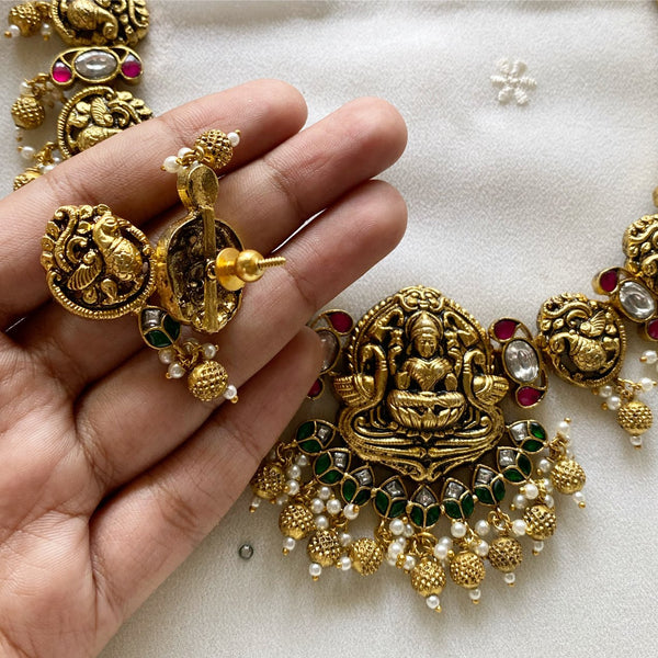 Temple kundan Jadau Nakshi polish short haaram set - Clearance - Adorna