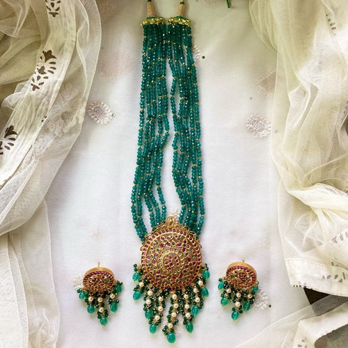 Green beaded Peacock Chakra long set