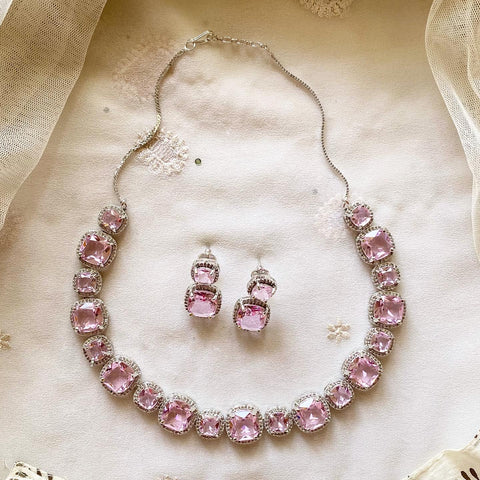Faux Diamond Doublet neckset - Princess Pink