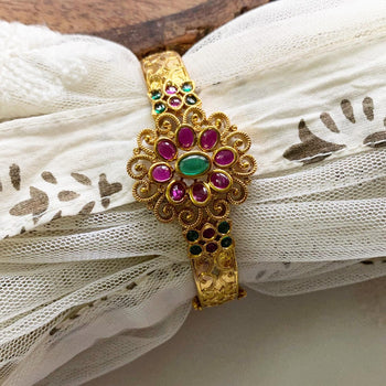 Ruby-Green floral kemp kada/bracelet - Adorna