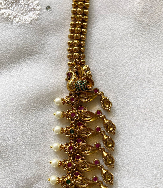 Antique matte kemp peacock pearl spike haaram - Adorna