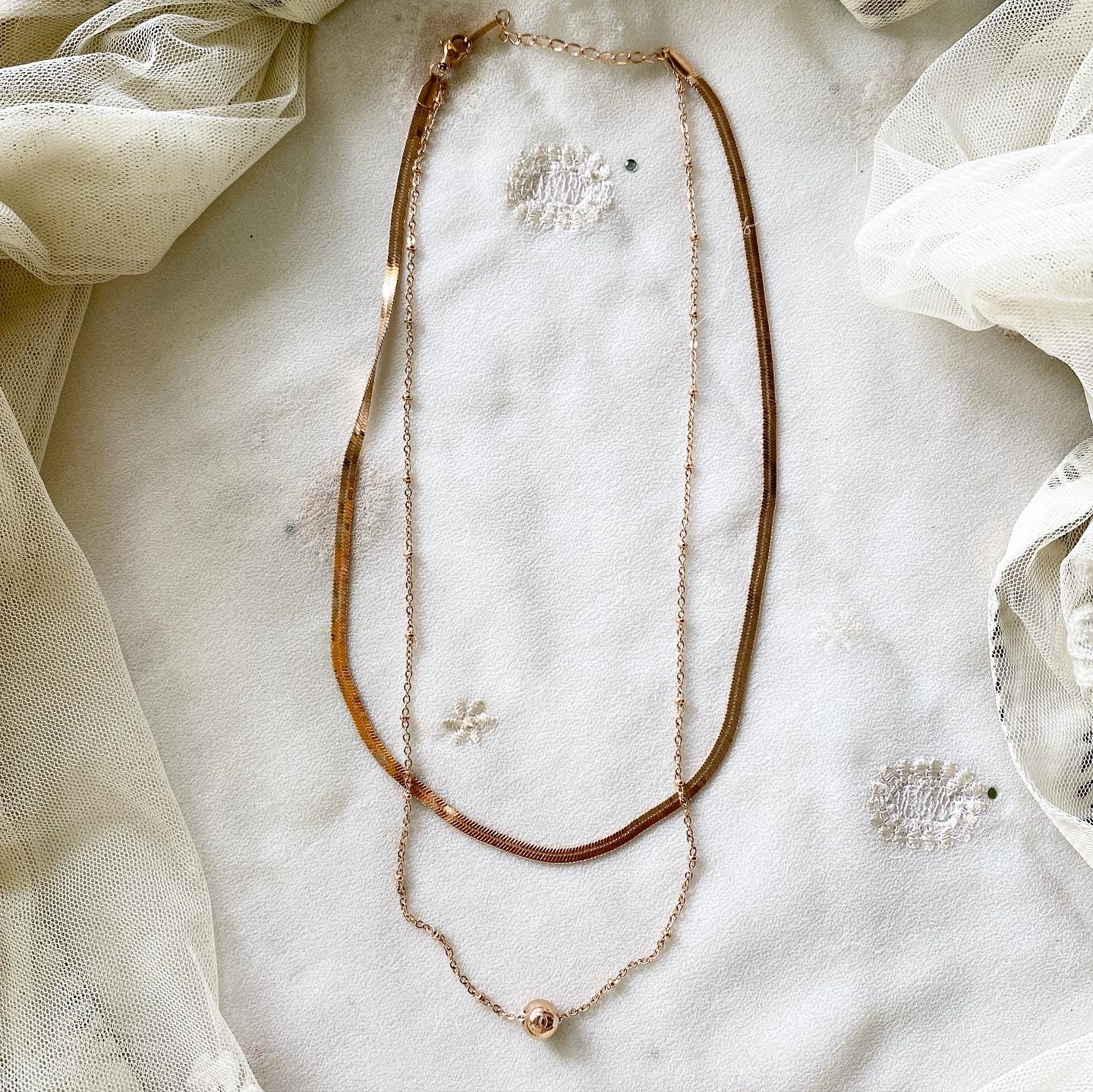 Layered bead pendant short necklace - Adorna