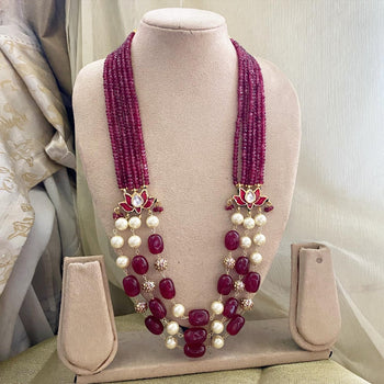 Lotus pendant beaded long mala - Red - Adorna