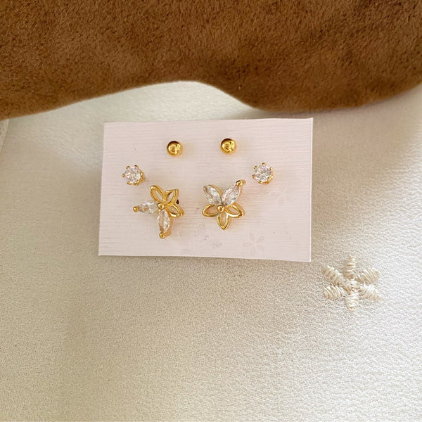 Triple piercing Flower sparkle studs - Adorna