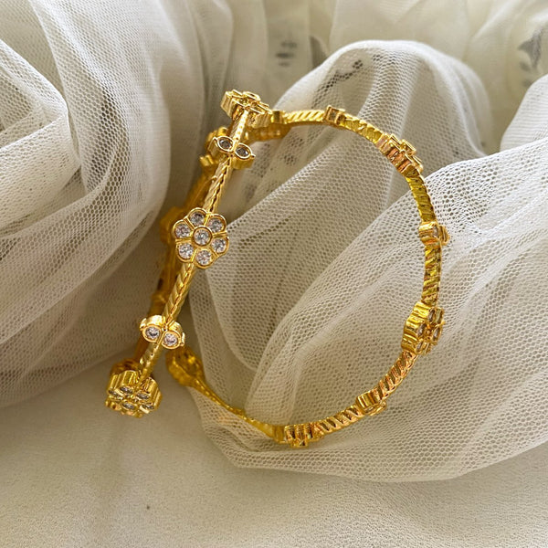 Gold AD floral bangles - set of 2 - Adorna