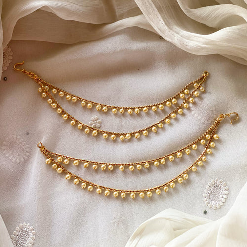 Antique gold Pearl 2 line ear chain/maatal
