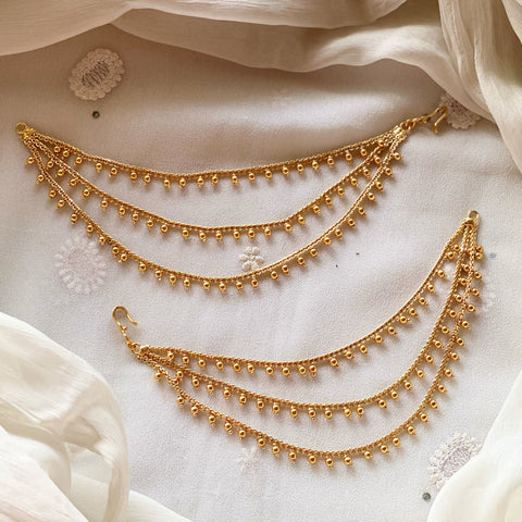 Antique gold bead 3 line ear chain/maatal - Adorna