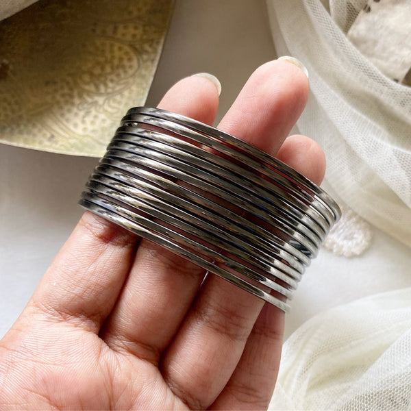 Gun metal plain bangles - set of 12 - Adorna