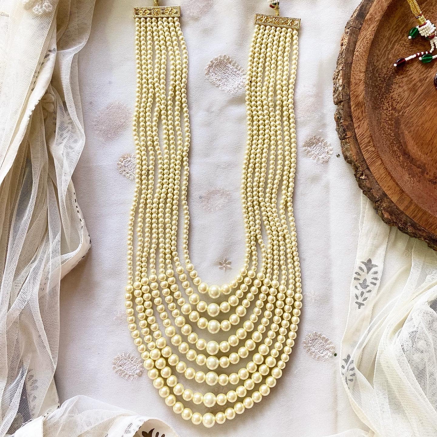 8 Layer statement long pearl mala