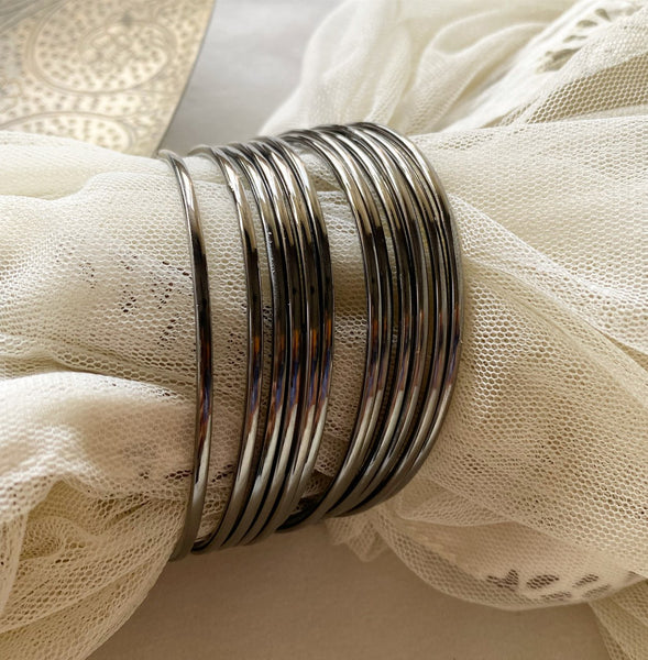 Gun metal plain bangles - set of 12 - Adorna
