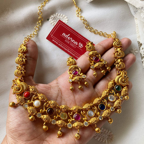 Navratna Annam short set-Adorna-Gold Jewellery