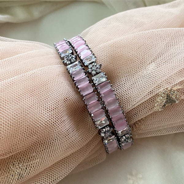 Victoria Pastel pink floral block bangles (set of 2) - Adorna