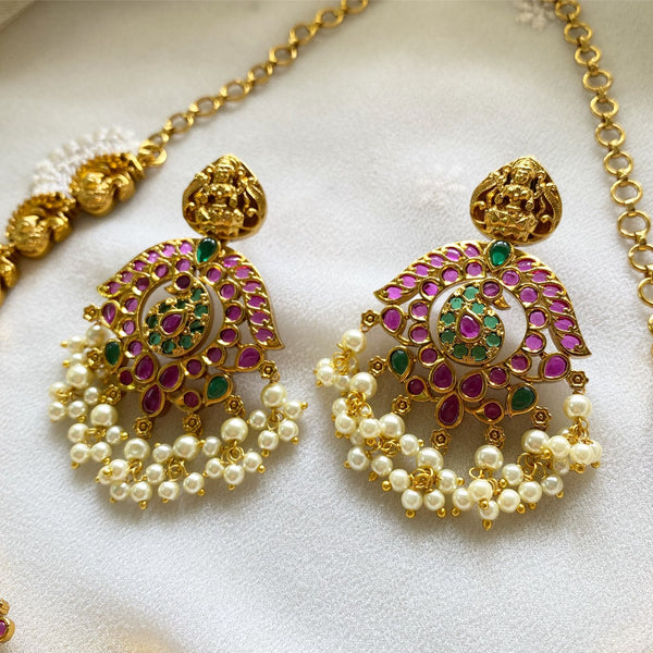 Lakshmi Peacock garland short set - Ruby-Green