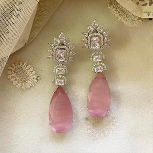 Silver pastel pink long earrings