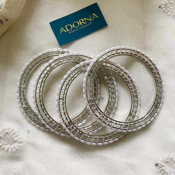 Rice pearl fancy bangles - set of 4 - Adorna