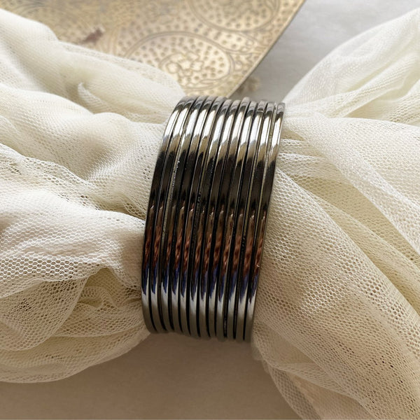 Gun metal plain bangles - set of 12 - Adorna