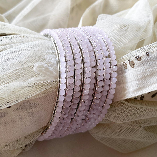 Baby Pink Fancy Crystal string bangles - set of 8 - Adorna