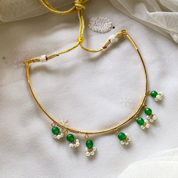 Green agate bead drops pipe neckpiece - Adorna