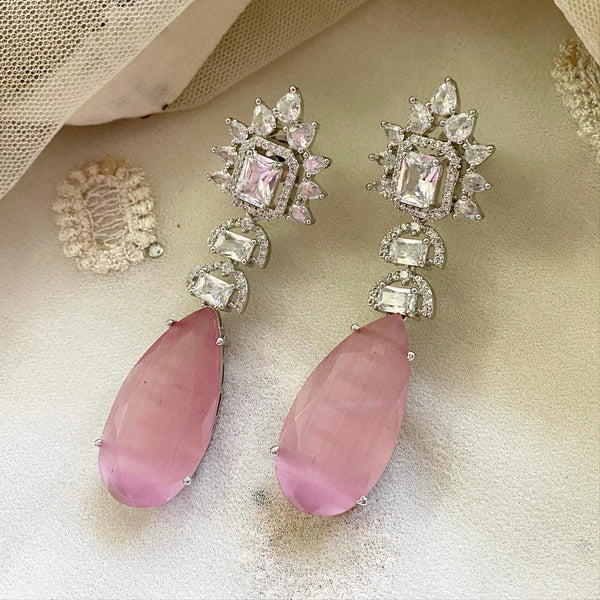 Silver pastel pink long earrings