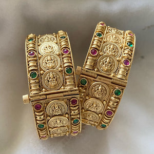 Matte Ruby-Green kemp Lakshmi kada bangles - set of 2