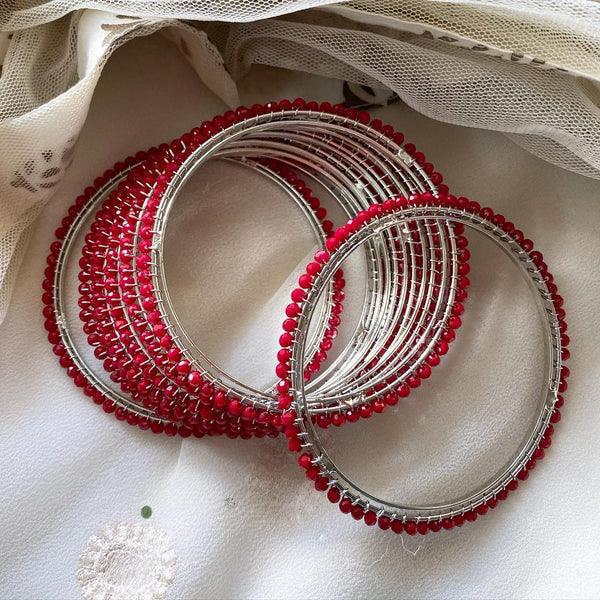 Dark red Fancy Crystal string bangles - set of 8 - Adorna