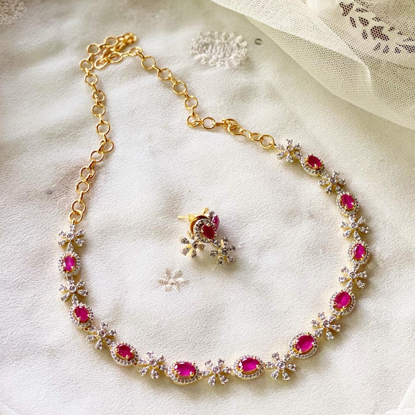 Gold AD oval ruby blocks floral short set