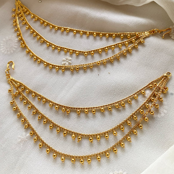 Antique gold bead 3 line ear chain/maatal - Adorna