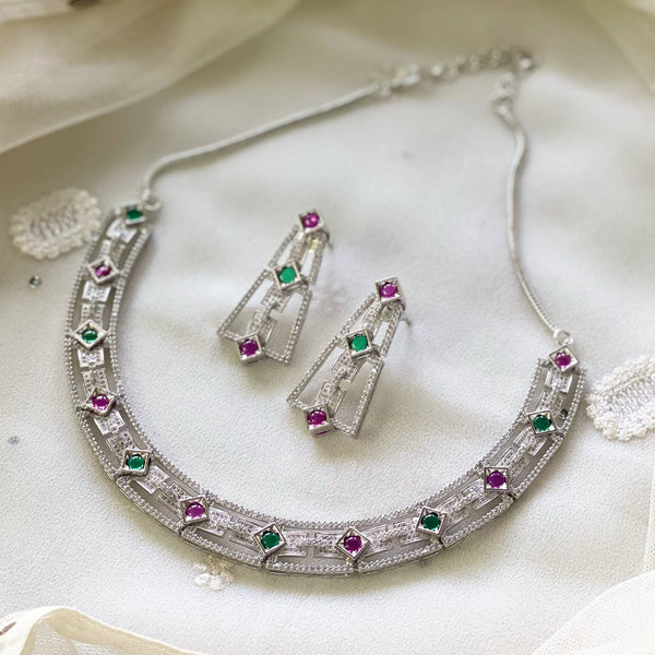 Silver CZ Ruby-Green links short set - Clearance