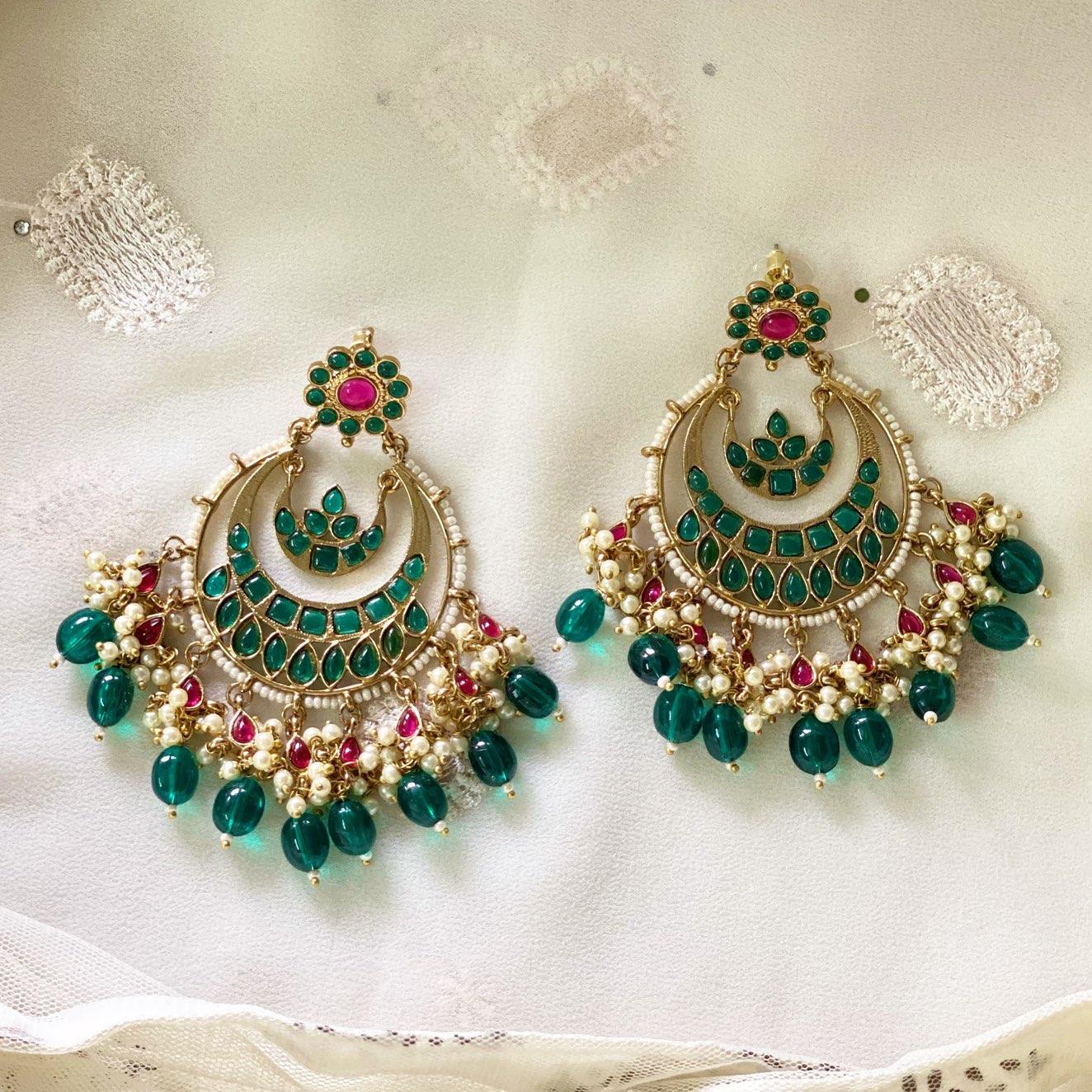 Multicolored Jadau Chandbali Earrings in Gold Plated Silver ER 172 – Deccan  Jewelry