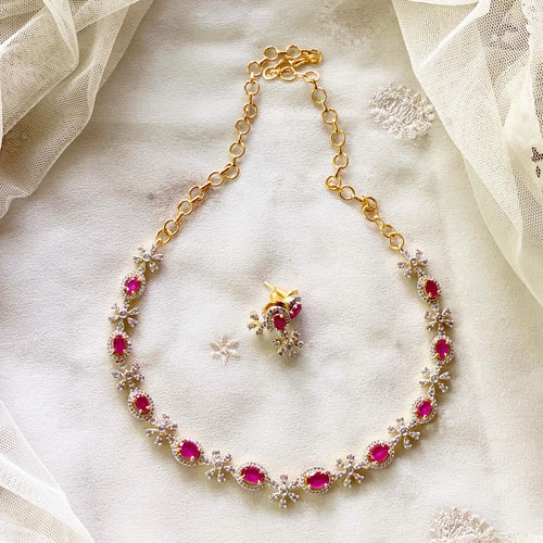 Gold AD oval ruby blocks floral short set