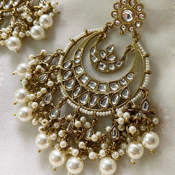 Pearl Rani layered chandbali earrings - Adorna