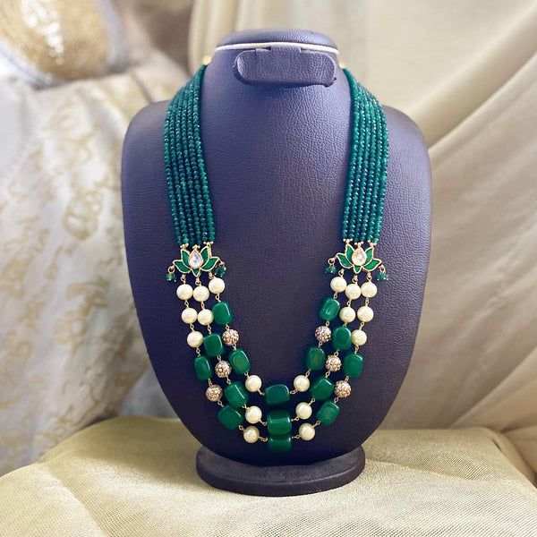 Lotus pendant beaded long mala - Green - Adorna