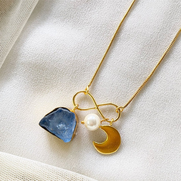 Blue crystal infinity moon necklace - Adorna
