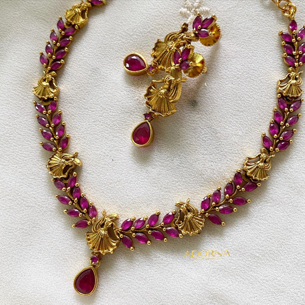 Matte CZ Ghoomar short set - Ruby