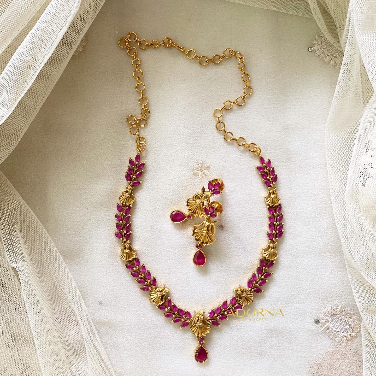Matte CZ Ghoomar short set - Ruby